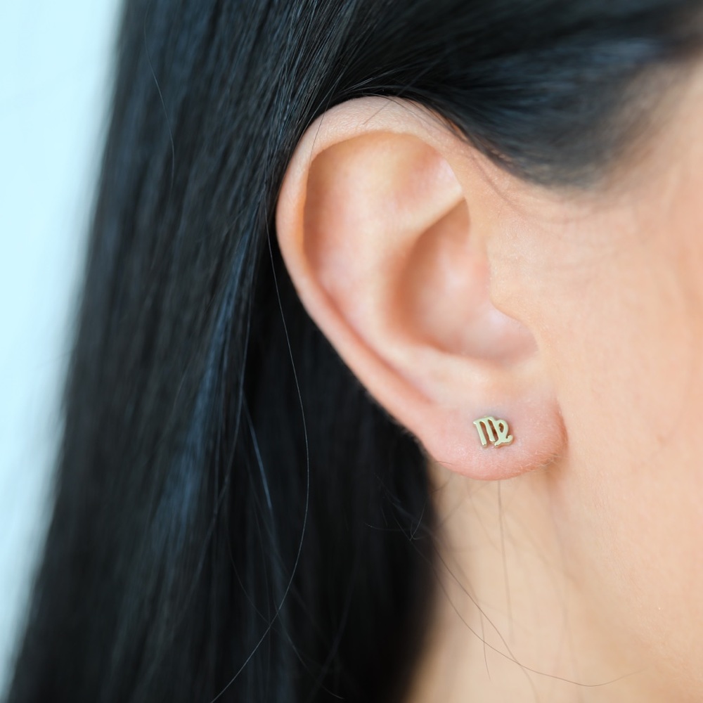 Solid 10K Gold Zodiac Stud Earrings